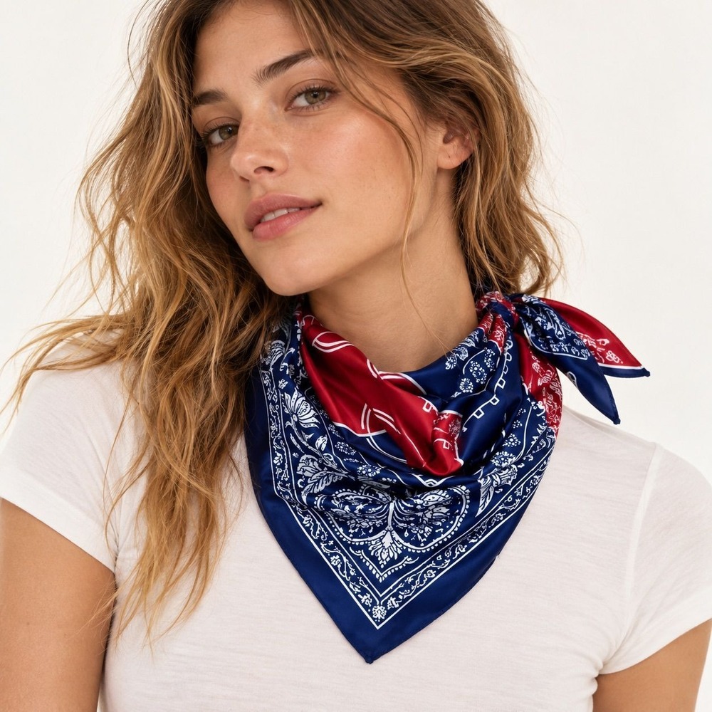 Free People Movement Cooling Bandana Navy Red Paisley Floral Scarf NWT